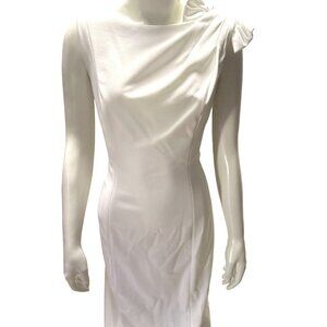 Calvin Klein Elegant White One-Shoulder Dress With Bow Accent Zipper Back  Sz 8